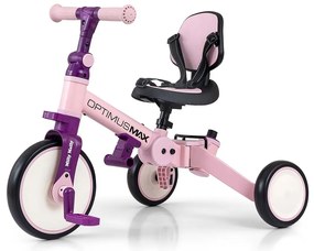 Gyerek háromkerekű bicikli 5az1-ben Milly Mally Optimus Max tolókarral pink
