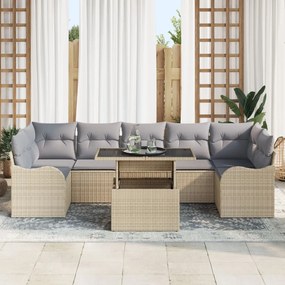 8 Darabos Kerti Sofa Szett Párnákkal Bézs Poli Rattan, 2-Fős Kerti Sofa Párnákkal Bézs Poli Rattan