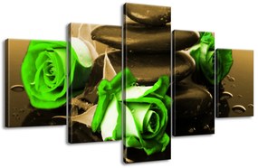 Gario Vászonkép Zöld rózsák és kövek - 5 részes Méretek: 125 x 70 cm