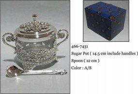 Ezüst színű cukortartó plattírozott fém kanál