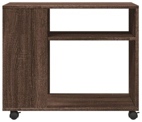 barna tölgy színű szerelt fa kisasztal kerekekkel 70x35x60 cm