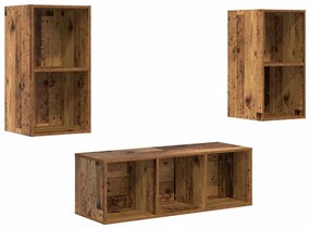 TV Szekrény Szett 3 pcs Régi fa 37 x 37 x 107 cm Faanyag