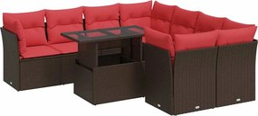 vidaXL 9 részes barna polyrattan akácfa kerti ülőgarnitúra párnákkal