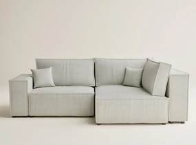 Krémszínű kordbársony kinyitható-tárolóhelyes sarokkanapé (jobb oldali-L alakú) Tonga – Maison de Rêve