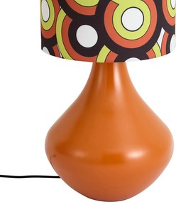 Retro állólámpa narancssárga, színes mintás szövet lámpaernyővel - Mina