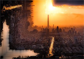 Fotótapéta Város Arany inverzió tükröződés a vízben vinil 254x184 +ragasztó