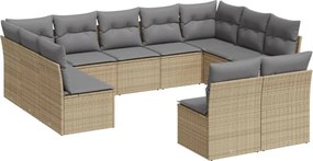 vidaXL 11 részes bézs polyrattan kerti ülőgarnitúra párnákkal