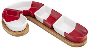 Karácsonyi nyalóka alakú porcelán kínáló bambusz aljjal