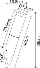 Globo 3157A Kültéri falikar antracit, rozsamentes acél, műanyag fehér búrával. IP44, ø: 76, H:390, AL:170, exkl. 1xE27 23W 230V