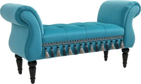 HOMCOM Párnázott Pad, Bársonyos Megjelenés, Luxus Ágy Végi Pad Fa Lábakkal, Előszobai Pad Hálószobába, Maximum 150 kg Teherbírás, Kék, 117 x 40 x 58 c