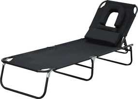 Outsunny Összecsukható Napozóágy 4-pozíciós Állítható Háttámlával - 120 kg Teherbírás, 190x56x28 cm, Fekete | Aosom