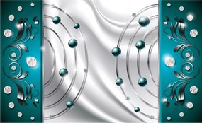 Fotótapéta Ezüst-türkiz hullámok 3D absztrakt elegancia 250x175 +ragasztó