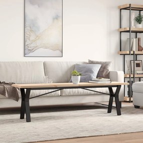 Tömör fenyőfa és acél Y-vázú dohányzóasztal 160x40x45,5 cm