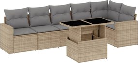 vidaXL 7 részes bézs polyrattan kerti ülőgarnitúra párnákkal