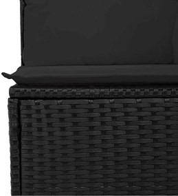 Kerti Kanapé Szett 7 pcs Fekete Poli rattan, acél, tömör akácfa