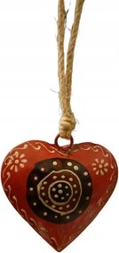 Medál szív fém piros mandala mintás 10,5cm juta zsinór