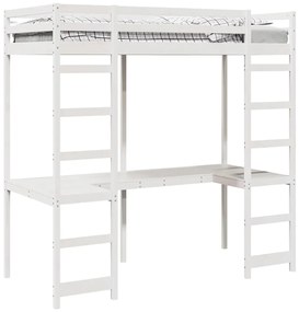 vidaXL Tetőtéri ágykeret Fehér 90 x 190 cm Tömör fenyőfa