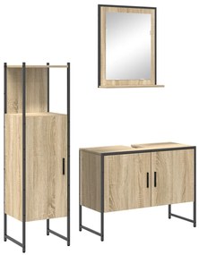 3 részes fürdőszoba bútor készlet Sonoma tölgy mérnökfából, Fürdőszoba tükör polccal Sonoma tölgy 50x12x60 cm mérnökfából