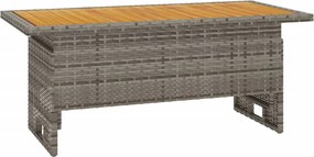 vidaXL szürke tömör akácfa és polirattan kerti asztal 100x50x43/63 cm