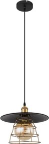 Globo 15086BH1 Függeszték fém fekete matt, fémháló antik sárgaréz, kábel PVC fekete, ø: 300mm, M: 1500mm, 1x E27 60W 230V izzó nélkül