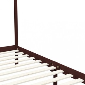 sötétbarna tömör fenyőfa baldachinos ágykeret 90 x 200 cm