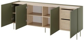 Desin 220 4D2SZ négyajtós fiókos komód - olívazöld / nagano-tölgy