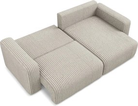 Bézs kordbársony kinyitható-tárolóhelyes sarokkanapé (jobb oldali-heverő résszel) Kona – Makamii