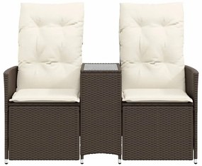 2 személyes barna polyrattan dönthető kerti kanapé asztallal