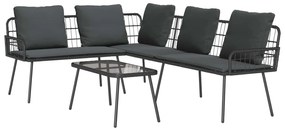 vidaXL Kerti Kanapé Szett párnával 2 pcs Fekete polirattan