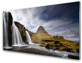 Üvegfotó Mountain Vízesés táj 100x50 cm