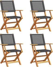 vidaXL 4 db fekete polyrattan és tömör fa összecsukható kerti szék