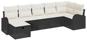 Kerti Kanapé Szett 7 pcs Fekete és krémszínű 289 x 124 x 85 cm