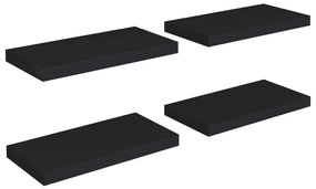 4 db fekete MDF lebegő fali polc 50 x 23 x 3,8 cm