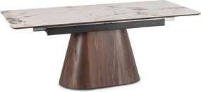 Stół LIZBONA Ceramiczny Rozkładany 160-200 cm Biały Marmur/Orzech