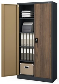 Fém iratszekrény JAN, 900 x 1850 x 400 mm, Eco Design: antracit/ dió