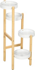 Outsunny Bambusz Virágtartó 4 Körsóval, 20 kg Terhelhetőség Beltéri és Kültéri Használatra Ø28x80 cm Természetes és Fehér | Aosom