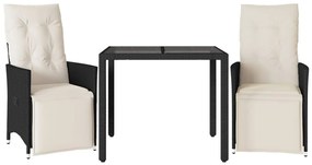 3 részes fekete polyrattan bisztrógarnitúra párnával