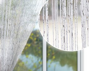 Függöny spagetti zsinór rojtokkal 300x250 széles, fehér, ezüst cérnával