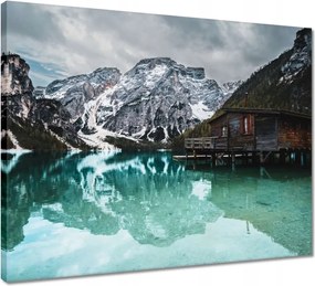 Vászonkép 50x40 Fa házikó a hegyekben