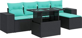 vidaXL 6 részes fekete polyrattan akácfa kerti ülőgarnitúra párnákkal
