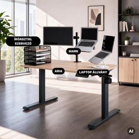 Elektromos íróasztal magasságállítással ergonomikus antracit/sonoma tölgy,1200x600 mm: ARIA