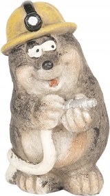 Dekoratív vakond figura sárga sisakkal és kígyóval 8x7x12 cm