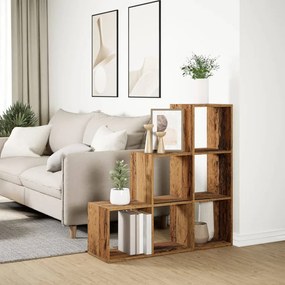 3 szintes antik fa színű fa elválasztó könyvespolc 99x29x99 cm