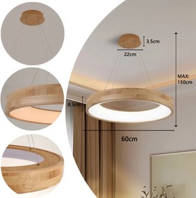 Brilagi -LED függőlámpa kábellel FALCON WOOD LED/40W/230V 3000/4000/6000K 60 cm fa