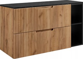 Fürdőszoba szekrény Mosdó Alá 80 tölgy fekete Horganyzott Frontok Asztallap Márvány