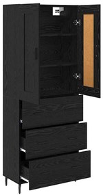 Magasfiú fiókkal 2 pcs Fekete tölgy Műanyag Fa és Üveg