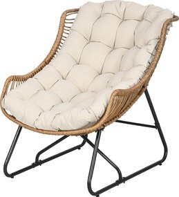 Outsunny Rattan Fotel Kivehető Kárpittal, Párnázott, Kültéri Poli Rattan Fotel, Kosárka Fotel 120kg teherbírással, Kerti Fotelek Teraszra, Erkélyre, F