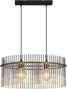 Globo 15698H3 Függőlámpa, fém fekete matt, füstszínű üvegrudak, kábel PVC fekete, magassága rövidíthető, HxSzxM: 600x230x1400mm, 2x E27 60W 230V izzók nélkül