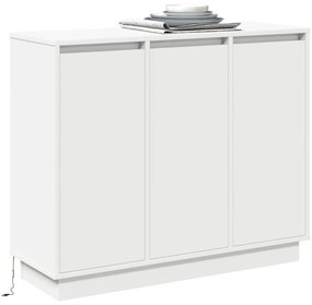 LED-es oldalpanel, fehér, 90x32x75 cm, mérnöki fa