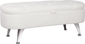 HOMCOM Párnázott Tároló Pad Teddy Velúr Hatással, Ottomán Fém Lábakkal, Padláda a Nappaliba, Hálószobába, Előszobába 114 x 47 x 46,5 cm, Fehér | Aosom